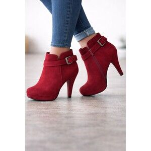 DIBA Women’s Burgundy Red Suede Ankle Booties Buckle Strap Heels Size 8M